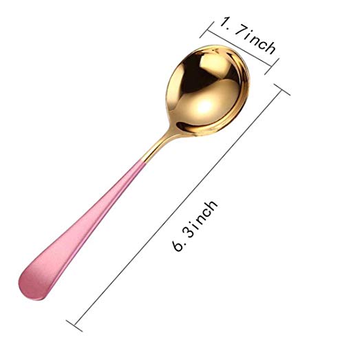 Spoons, 18/10 Stainless Steel Round Head Spoons, Modern and Fashionable Thick Short handle 304 Stainless Steel Korean Spoon, Used for Soup, Grain, Dessert, Fruits, Milk Tea, Coffee, Set of 4