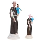 TOVINANNA 2 Stück Katholische Heiligenstatue Heiliger Antonius mit Jesuskind Handbemalte Religiöse Figur aus Kunstharz 10cm 65cm Tischdekoration für Wohn und Gebetsräume