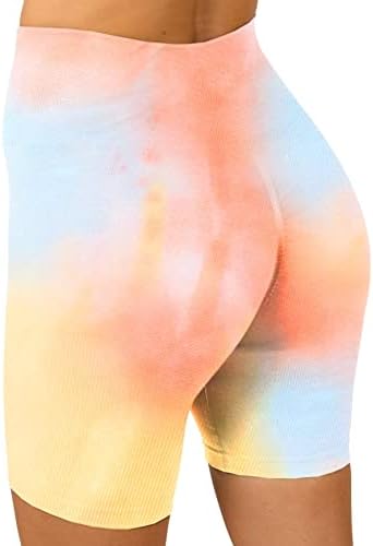 MAXXIM Womens Tie Dye Biker Shorts High Waisted Seamless Scrunch for Gym Workout Yoga Running Orange Sunrise Medium