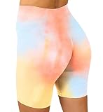 MAXXIM Womens Tie Dye Biker Shorts High Waisted Seamless Scrunch for Gym Workout Yoga Running Orange
