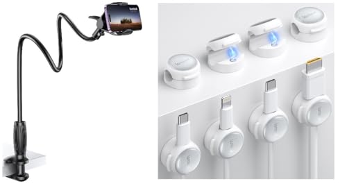 Lamicall Crystal-Clear Cable Clips & Gooseneck Phone Holder for Bed