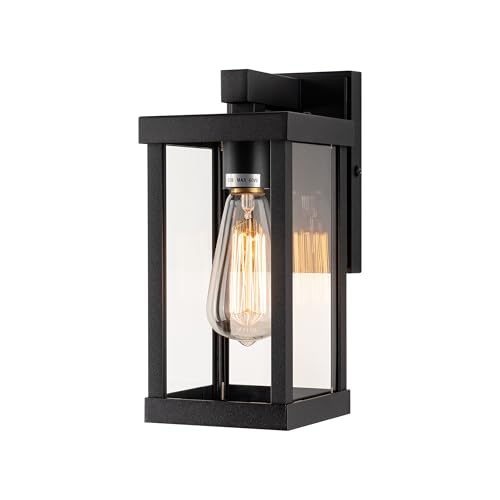 mirrea 11" Classic Outdoor Wall Sconce 1 Light in Matte Black Rectangular Metal Frame and Clear Glass Shade Waterproof Porch Light Patio Light