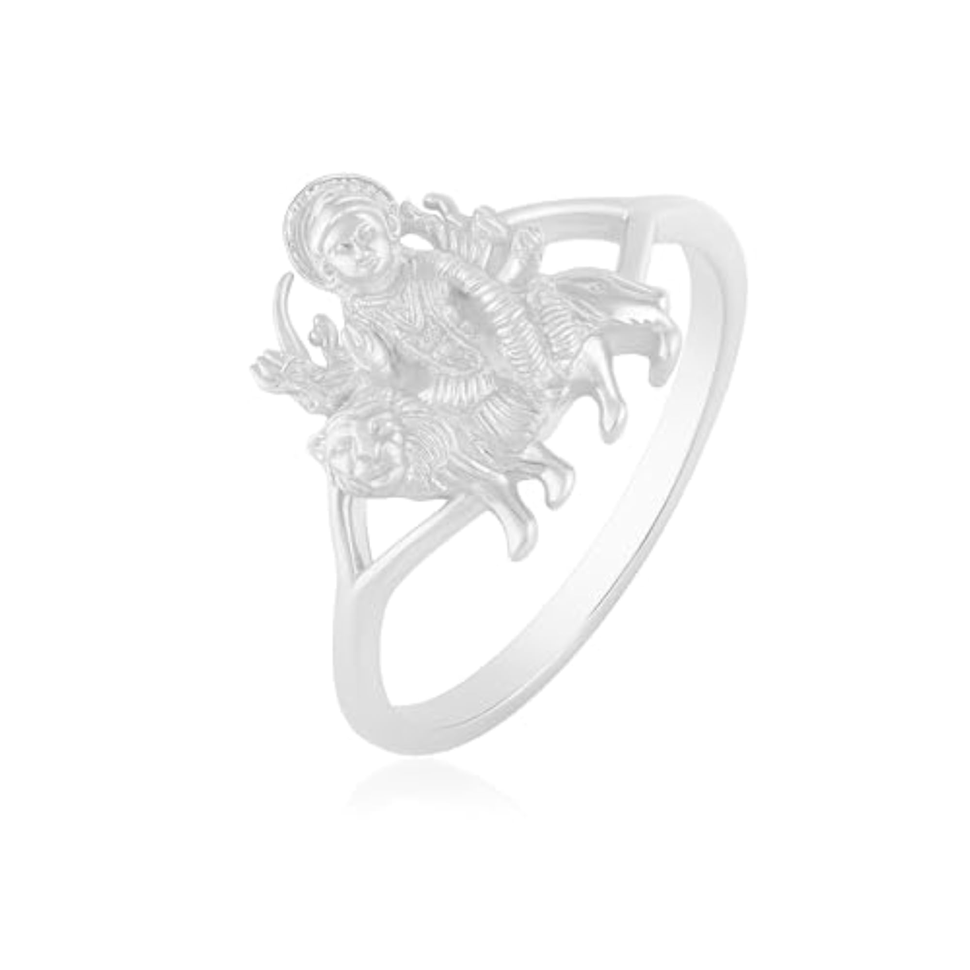 Brass Silver Plated Hindu Goddess Durga Ring, Anti Tarnish