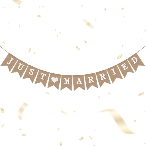 JUST MARRIED Bannière Mariage Décoration Guirlande pour Décoration de Mariage Fête Intérieure et Extérieure
