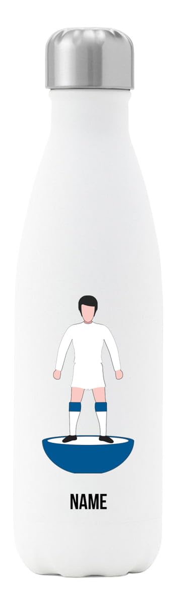 Go Find A Gift Personalised Player Figure Insulated Water Bottle for Leeds United supporters, 500ml capacity - White - Stainless Steel - Great for Whites fans