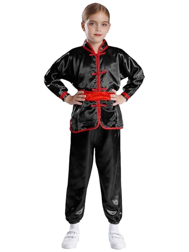 TiaoBug Kids Kung Fu Clothing Traditional Tai Chi Chinese Martial Art Uniforms Long Sleeve Tang Suit