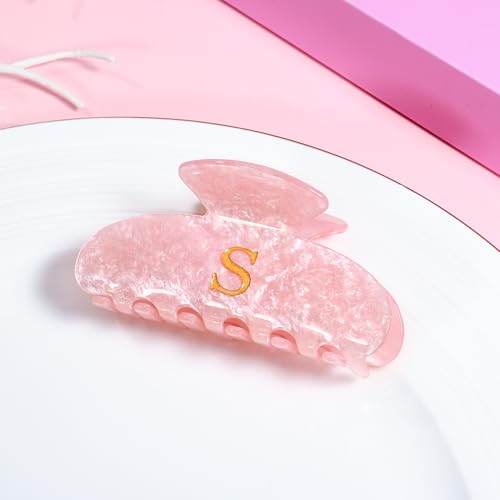Image of LILIE&WHITE Acrylic Letter Hair Clips For Women Stylish E Monogram Hair Claw Alphabet Hair Clip Fashion Glitter Claw Clips Elegant And Durable Hair Accessory Large Hair Clips Pink E