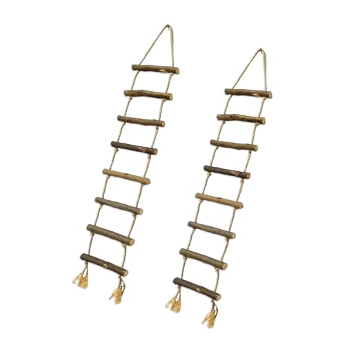 2 escaleras de madera natural tejida a mano con cuerda para colgar en la pared, para estantes, jardín, interior y exterior