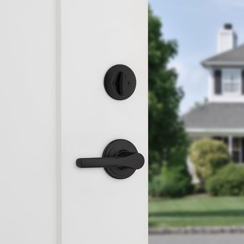 Image of Kwikset Henley Front Door Lock Handle and Deadbolt Set, Entry Door Handleset Exterior with Interior Reversible Lever, Matte Black, Pick Resistant SmartKey Rekey Deadbolt Security