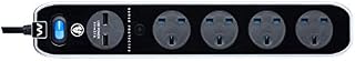 Masterplug SRGLSU42PB-MP Four Socket Switched Inline Power Surge Protected Extension Lead with Two USB Charging Ports, 2 Metres, Gloss Black