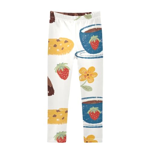 Cookie Brownie Coffee Strawberry Girls Leggings,Workout Leggings for Girls Toddler Athletic Leggings Size for 3-10T