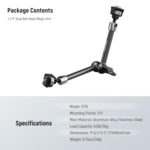Image of NEEWER 11 inch Articulating Magic Arm with 360 Ball Heads & Locating Pins for ARRI, Camera Monitor Mount with 1 /4 inch Screws for DSLR Action Camera Monitor Video Light Compatible with SmallRig Cage Rig,ST16