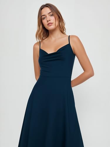 Image of CIDER Summer Women's Spaghetti Strap Cowl Neck Cocktail Dress Ruched Sleeveless Formal Midi Dress Party Club Dress