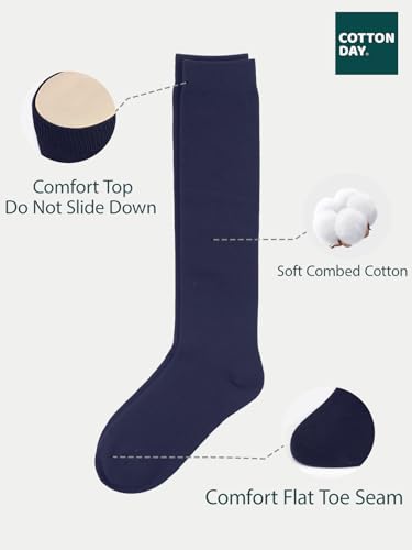 Image of COTTON DAY Kids Girls Unisex Knee High School Dress Socks Seamless Toe 3 Pack Black White Gray Navy Blue