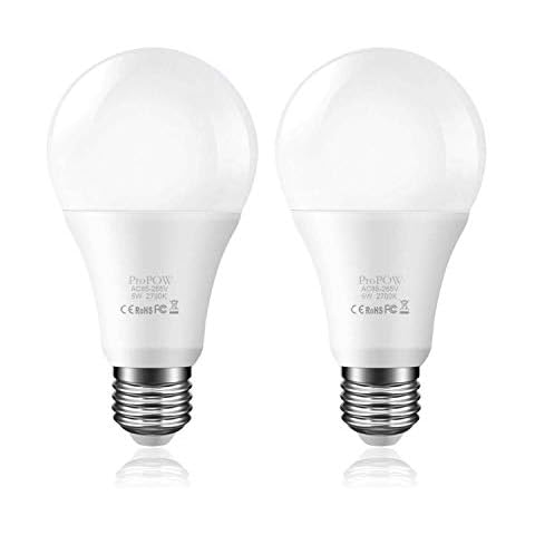 ProPOW Dusk to Dawn Light Bulb, Sensor LED Bulbs Smart Lights Bulb 5W A19 Automatic On/Off, Indoor/Outdoor Lighting Lamp for Porch Garage Driveway Yard Hallway(E26,Soft White,2-Pack) Cover