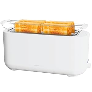 Clatronic®Toaster 4 Scheiben | Langschlitztoaster mit Auftau-/Aufwärm-/Schnellsto... | Brötchenaufsatz | Toastbrötchen & Fertigwaffeln | TA 3802