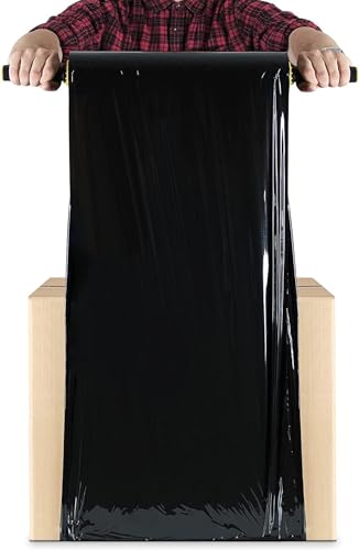 RAGO® Stretchfolie Schwarz Möbelfolie 4 Stück I folie für möbel Hand Stretchfolie rollen I Palettenfolie Handfolie Wickelfolie I Verpackungsmaterial (40 x 9,5 x 9,5 cm) 1,85 kg I 300m Länge