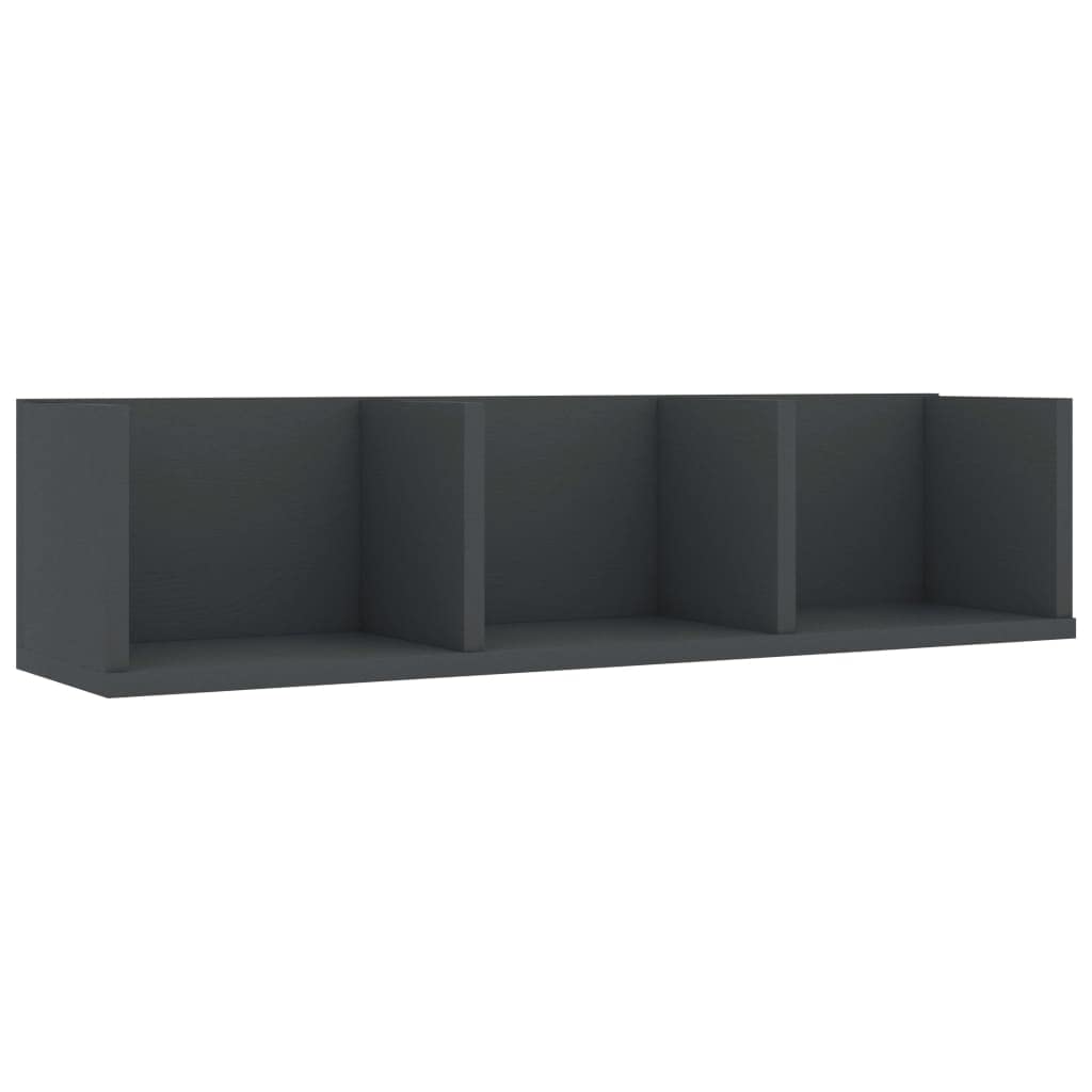 Scaffale Porta CD a Parete Grigio 75x58x18 cm | Legno multistrato, 3 scomparti, capacità 40 kg, montaggio a parete