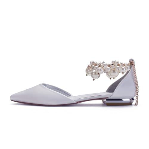 Wedding Bridal Shoes Flats Pointed Toe Shoes Bridal Women's Dress Flats for/Engagement/Evening/Prom 2Cm4