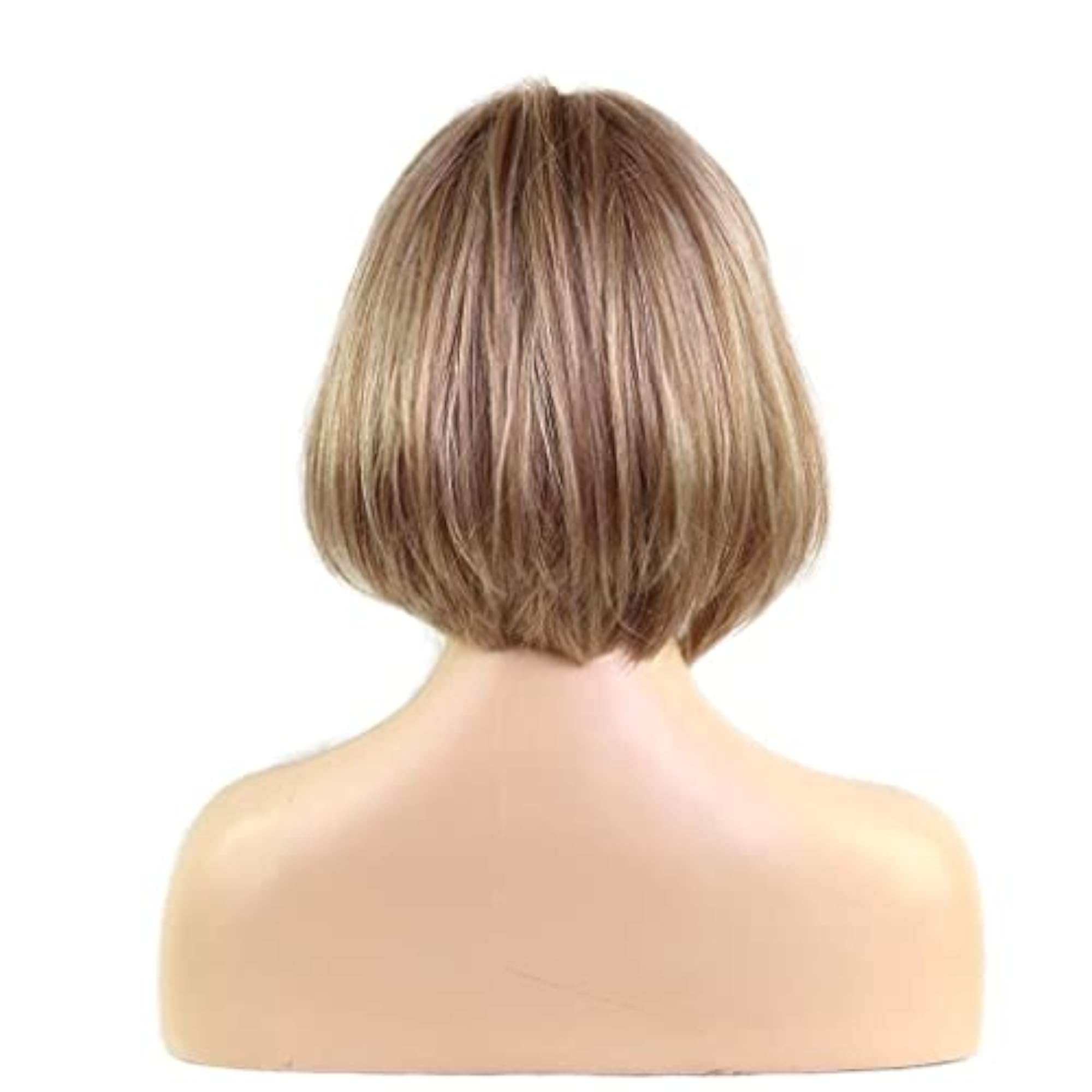 Women Short Straight Bob Mixed Human Hair Natural Wigs, Light Brown