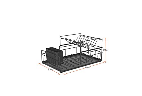 Image of SEVVY 2-Tier Iron Small Dish Rack For Kitchen With Utensils & Cutlery Holder And Drain Rack Kitchen Shelves - Small - 43X28Cm - Black