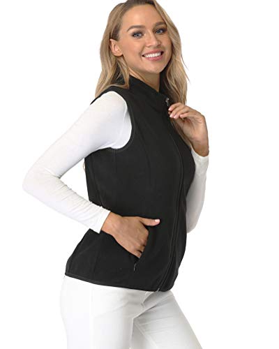 Fuinloth Women's Fleece Vest, Polar Soft Sleeveless Classic Fit with Zip up Pockets Black Medium