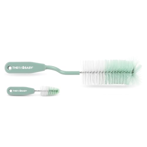THERMOBABY - Goupillon Rotatif pour Biberons + Goupillon Tétines - Nettoyage Facile et Efficace - Prise en Main Confortable - Vert Sauge