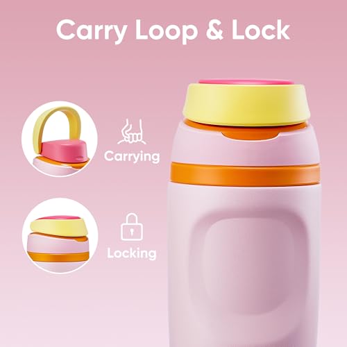 Image of Fijinhom 16 oz Insulated Water Bottle,Stainless Steel Sports Water Bottle with Straw, Double Wall Vacuum Leak Proof, Cold for 24 Hours, BPA Free for Travel, Sport, Outdoor, Pink