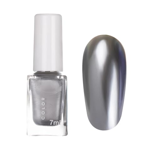 Image of Silver Metallic Nail Polish, Quick Drying & Long, Lasting Metal Effect, Water-Based Chrome Nail Polish Breathable Silver Mirror Nails Varnish