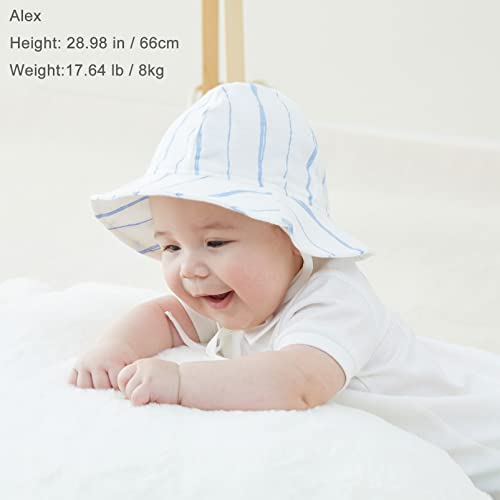 Pureborn B-Newborn Unisex Baby Sun Hat Wide Brims Bucket Hat Sun Protection With Straps Elephant+Blue Stripe 0-3 Months #TOP1