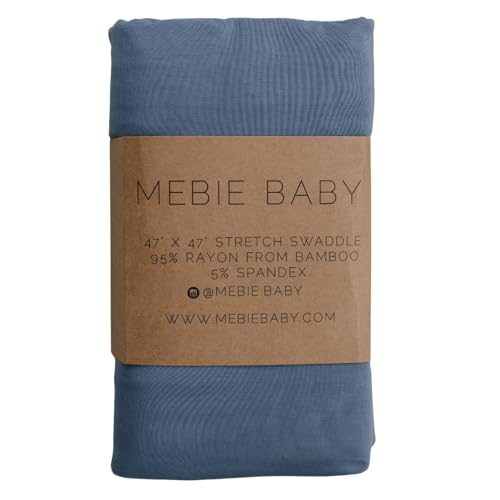 Image of Mebie Baby Dusty Blue Stretch Swaddle Blanket, Modern and Neutral Baby Blanket for Newborns (0-3 Months), Comfy Wrap, Baby Essentials & Gifts (47 inch x 47 inch)