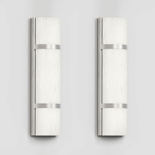 Image of LED Bathroom 16 Inch Vanity Lighting Fixtures | CRI 90 4000K Brushed Nickel Wall Sconce Set of Two with White Frosted Glass Shade | 120V 15W 1200LM Dimmable with Dimmer Switch(not Included)
