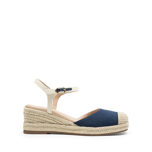 DREAM PAIRS DREAM PAIRS Women's Wedge Sandals, Closed Toe Espadrilles Platform Wedge Heels with Adjustable Ankle Straps and Comfortable Cushion Insoles, Size 10, Navy, DWUMWS2518