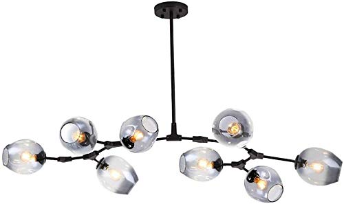 AMNOUR Chandelier E27 Nordic Glass Ball Chandelier Adjustable Height,Matte Black Sputnik Chandelier,E26 Metal Hand Blow Branches Pendant Light,79" Mid Century Globe Light Fixtures