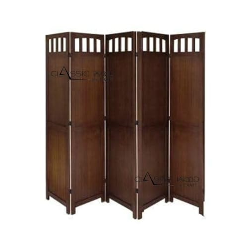 Image of Classic Wood and Craft Wooden Room Divider Partition for Living Room, Privacy Partition, Partition Wall, Divider for Makeup Studio /Office (5 Panels - Plain Design)