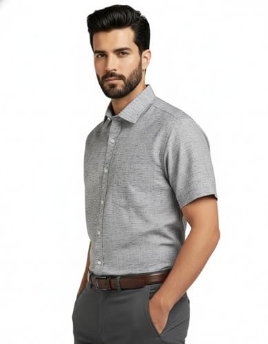 Image of Amazon Brand - INKAST Men's Cotton Solid Plain Half Sleeve Shirt | Plain Regular Fit Casual Shirt for Mens