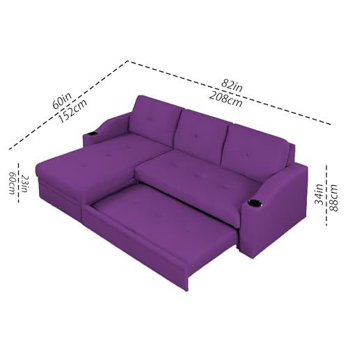 Image of Casaliving Ravonna LHS 4 Seater L Shape Corner Sofa Cum Bed for Living Room (Purple Fabric) Premium Fabric Sofa