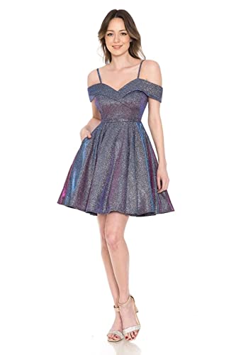 Smileven Women's Off Shoulder Homecoming Dresses Short Sparkly Glitter Prom Gowns with Pockets2