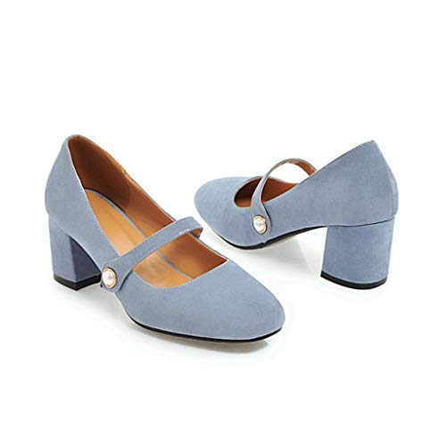 MIOKE Women's Square Toe Mary Jane Pump Oxford Buckle Strappy Leather Chunky Low Heel Office Dress Shoes3