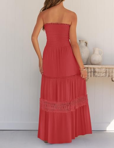 Image of ZESICA Women's 2026 Summer Boho Maxi Dresses Strapless Off Shoulder Lace Flowy A Line Beach Vacation Long Sundress