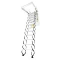Liffshsy 12 Steps Folding Attic Ladder, Cold-rolled Steel Pull Down Attic Stairs Hidden Ceiling Mount w/Pull Rod, 300kg Load Loft Ladder Adjustable Tilt Angle Wall-Mounted Folding Stairs (Black White)