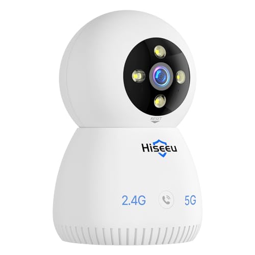 Hiseeu Indoor Security Camera, 2.4G/5G 5MP Pet Camera Baby Monitor, PTZ 360°, Auto Tracking, 2 Way Audio, Night Vision, PIR Detection, No Monthly Fee
