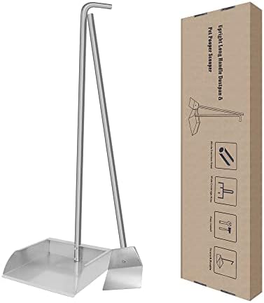 304 Stainless Steel Standing Dustpan Pet Dung Shovel Heavy Reinforced Durable Indoor Outdoor Household Dustpan, 36.2 Inch Long Handled