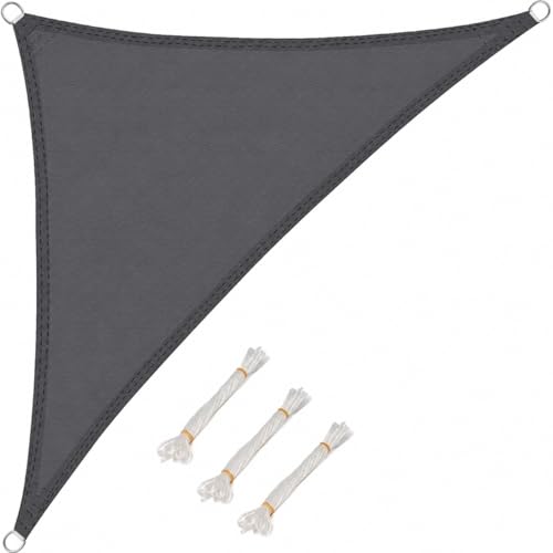 Voile d'ombrage triangulaire 5x5x7 m gris en polyester imperméable