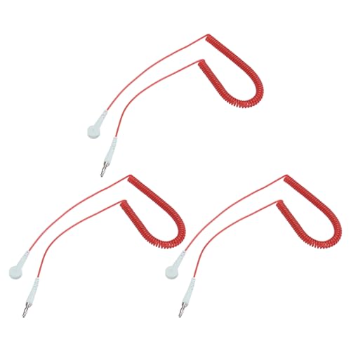 Image of MECCANIXITY ESD Grounding Cable Cord 250cm /98 Inch Long,Anti-Static Ground Wire Cable Lantern Tip + Buckle for Eliminate Conductor Electrostatic,Pack of 3(Red)