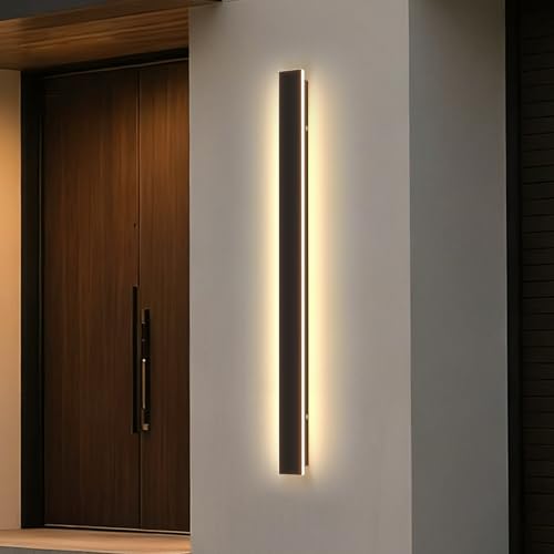 Image of Modern Outdoor Wall Light, 31.5Inch 3000K-6000K Black LED Dimmable IP65 Waterproof with Remote Outdoor Linear Wall Sconces Exterior Lighting Fixture Porch Wall Light for House, Front Door