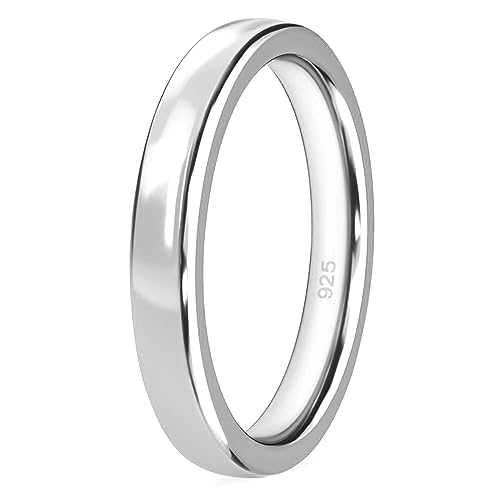 TJC Anillo de boda de corte de plata para mujer, 4 mm de ancho, tamaños disponibles J-V, anillo de...