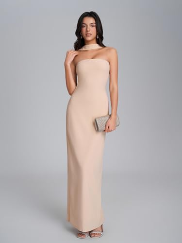 Image of HTZMO Women Elegant Summer Bodycon Maxi Dress Halter Neck Formal Wedding Guest Cocktail Party Long Dresses