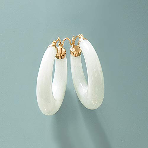Image of Ross-Simons Round Gemstone Hoop Earrings in 14kt Gold 1 1 /8 inches