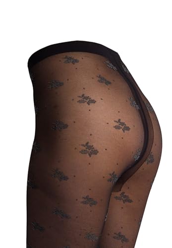 Medias mujer con estampado floral Kunert Romantic Love negras 5